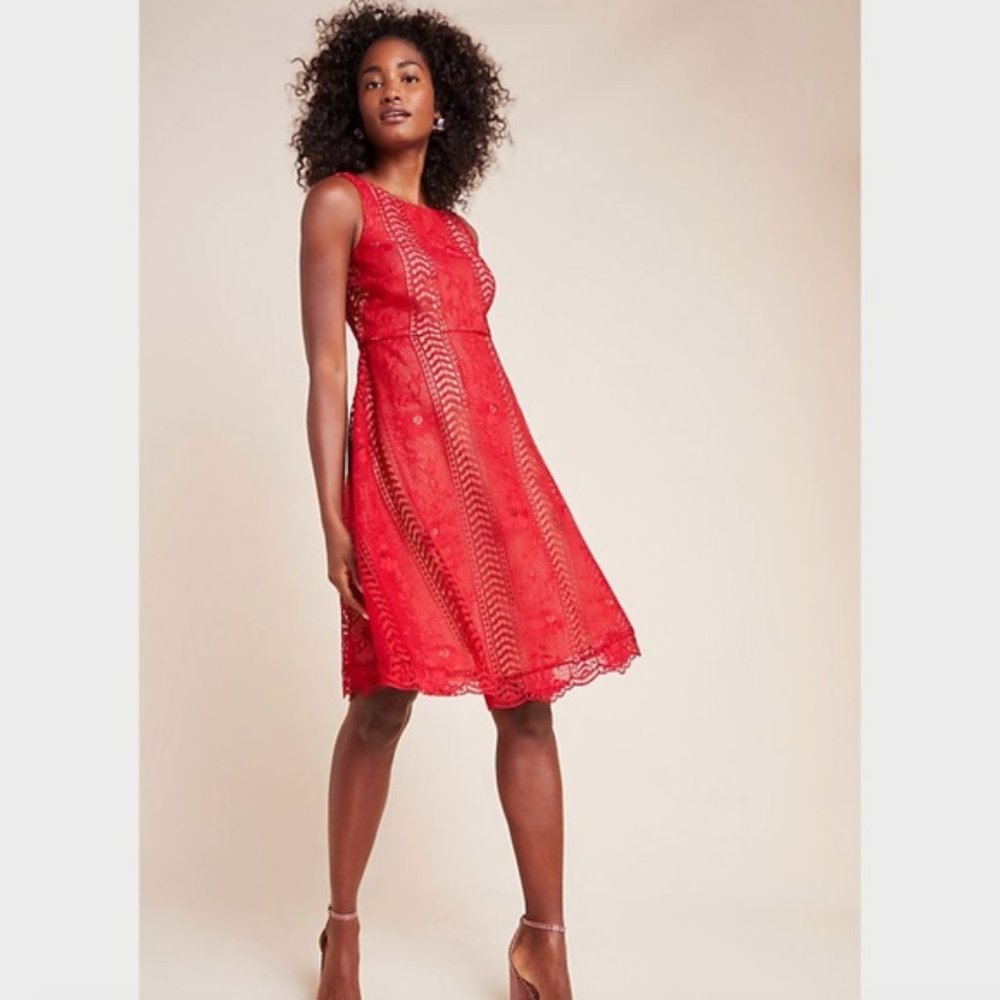 NWT Anthropologie Romantic Red Lace Mini Dress 6